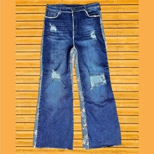 Blue Wide Leg Distressed Jeans(Never Worn) tags removed due to customization